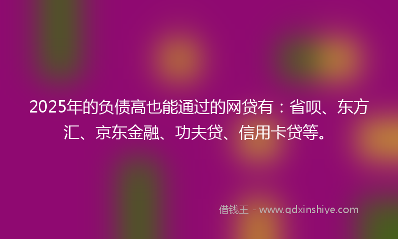 2025年的负债高也能通过的网贷有：省呗、东方汇、京东金融、功夫贷、信用卡贷等。