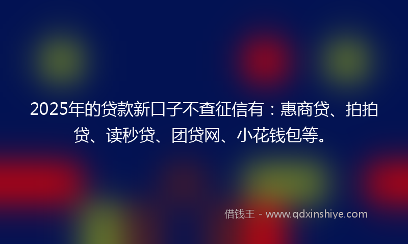2025年的贷款新口子不查征信有：惠商贷、拍拍贷、读秒贷、团贷网、小花钱包等。