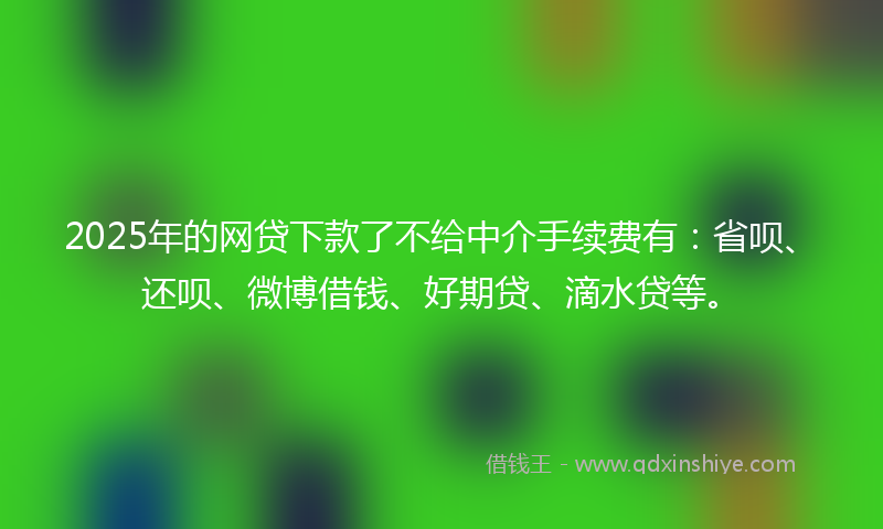 2025年的网贷下款了不给中介手续费有：省呗、还呗、微博借钱、好期贷、滴水贷等。