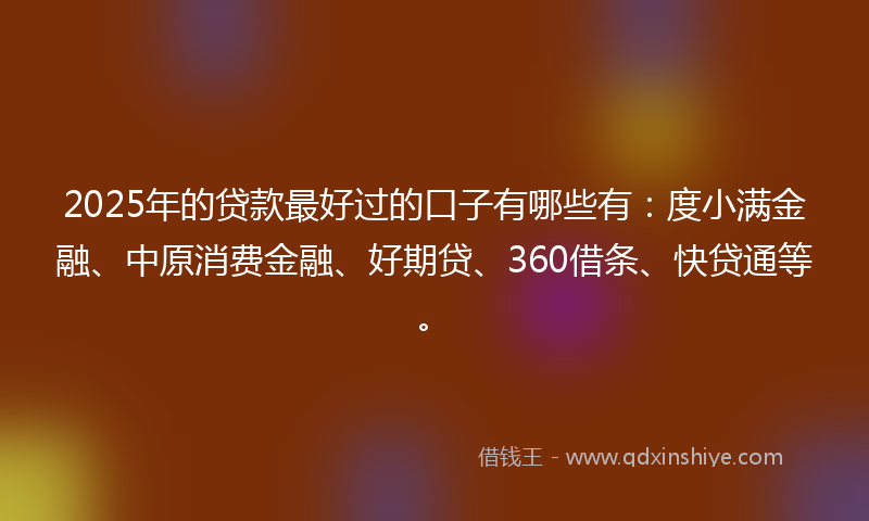 2025年的贷款最好过的口子有哪些有：度小满金融、中原消费金融、好期贷、360借条、快贷通等。