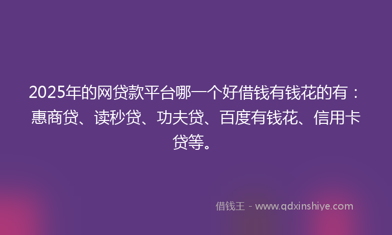 2025年的网贷款平台哪一个好借钱有钱花的有：惠商贷、读秒贷、功夫贷、百度有钱花、信用卡贷等。