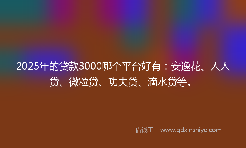 2025年的贷款3000哪个平台好有：安逸花、人人贷、微粒贷、功夫贷、滴水贷等。
