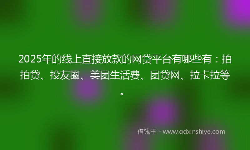 2025年的线上直接放款的网贷平台有哪些有：拍拍贷、投友圈、美团生活费、团贷网、拉卡拉等。