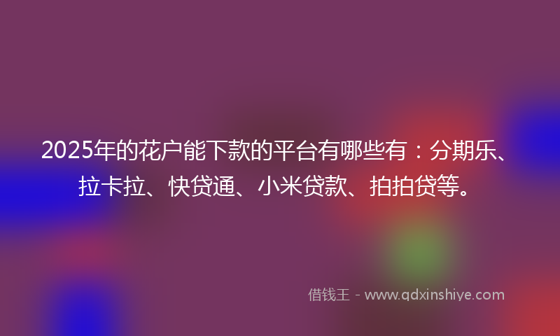 2025年的花户能下款的平台有哪些有：分期乐、拉卡拉、快贷通、小米贷款、拍拍贷等。