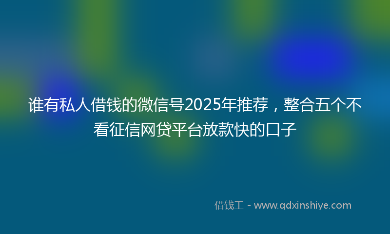 谁有私人借钱的微信号2025年推荐，整合五个不看征信网贷平台放款快的口子