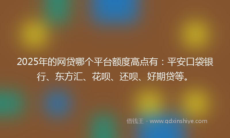 2025年的网贷哪个平台额度高点有：平安口袋银行、东方汇、花呗、还呗、好期贷等。