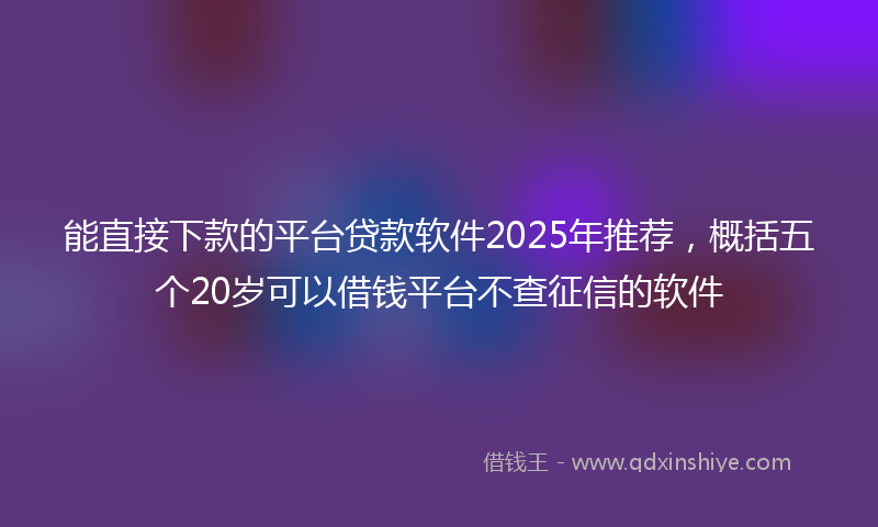 能直接下款的平台贷款软件2025年推荐，概括五个20岁可以借钱平台不查征信的软件
