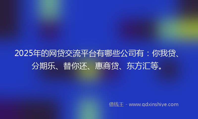 2025年的网贷交流平台有哪些公司有：你我贷、分期乐、替你还、惠商贷、东方汇等。