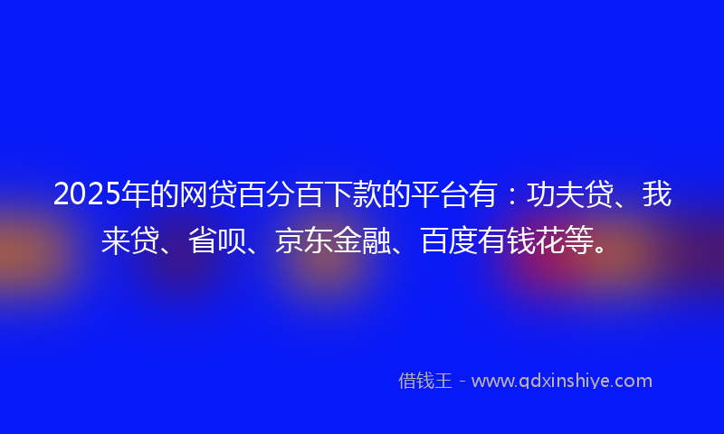 2025年的网贷百分百下款的平台有：功夫贷、我来贷、省呗、京东金融、百度有钱花等。