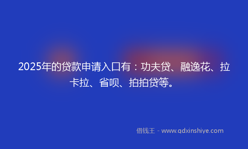 2025年的贷款申请入口有:功夫贷、融逸花、拉卡拉、省呗、拍拍贷等。