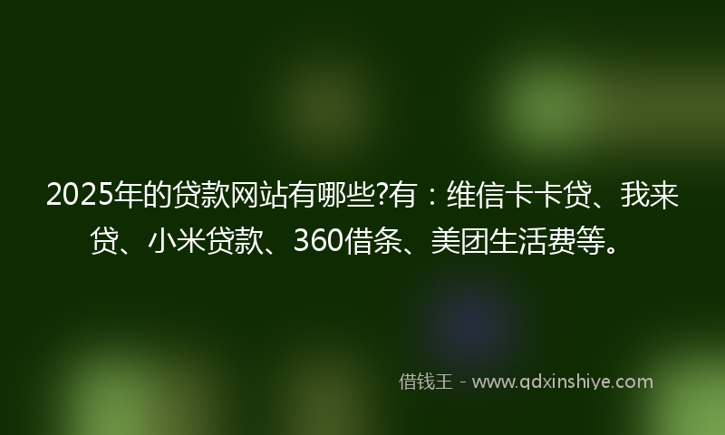 2025年的贷款网站有哪些?有：维信卡卡贷、我来贷、小米贷款、360借条、美团生活费等。