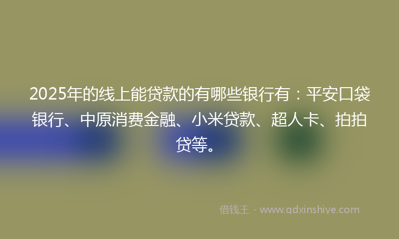 2025年的线上能贷款的有哪些银行有：平安口袋银行、中原消费金融、小米贷款、超人卡、拍拍贷等。