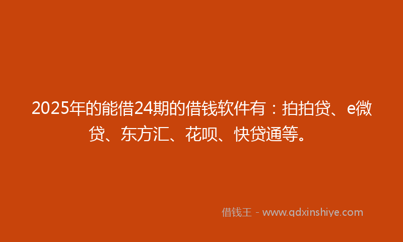 2025年的能借24期的借钱软件有：拍拍贷、e微贷、东方汇、花呗、快贷通等。