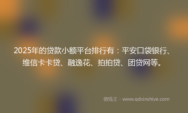 2025年的贷款小额平台排行有：平安口袋银行、维信卡卡贷、融逸花、拍拍贷、团贷网等。
