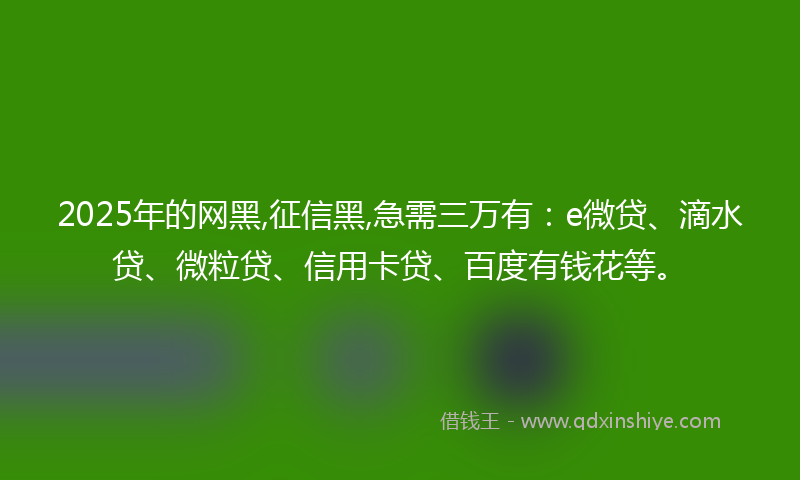 2025年的网黑,征信黑,急需三万有：e微贷、滴水贷、微粒贷、信用卡贷、百度有钱花等。