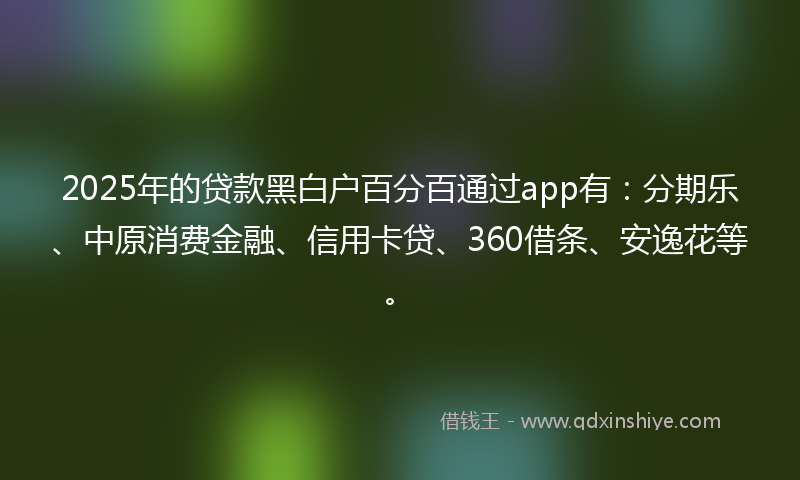2025年的贷款黑白户百分百通过app有：分期乐、中原消费金融、信用卡贷、360借条、安逸花等。