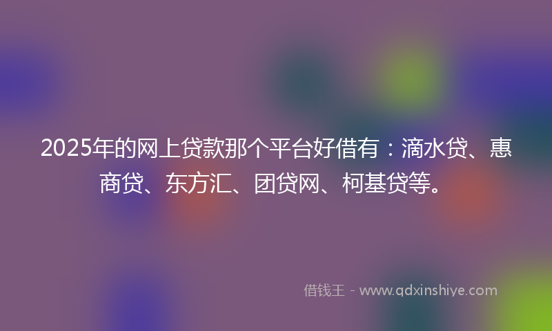 2025年的网上贷款那个平台好借有：滴水贷、惠商贷、东方汇、团贷网、柯基贷等。