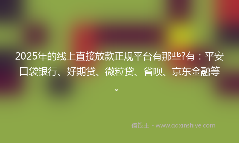 2025年的线上直接放款正规平台有那些?有：平安口袋银行、好期贷、微粒贷、省呗、京东金融等。