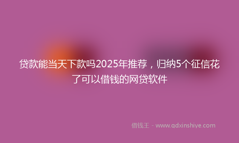 贷款能当天下款吗2025年推荐，归纳5个征信花了可以借钱的网贷软件
