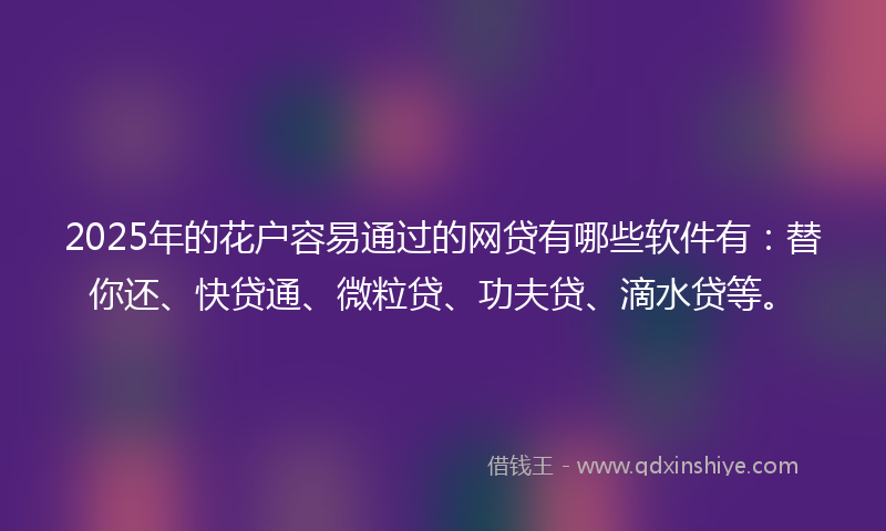 2025年的花户容易通过的网贷有哪些软件有：替你还、快贷通、微粒贷、功夫贷、滴水贷等。
