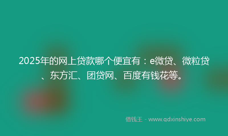 2025年的网上贷款哪个便宜有：e微贷、微粒贷、东方汇、团贷网、百度有钱花等。