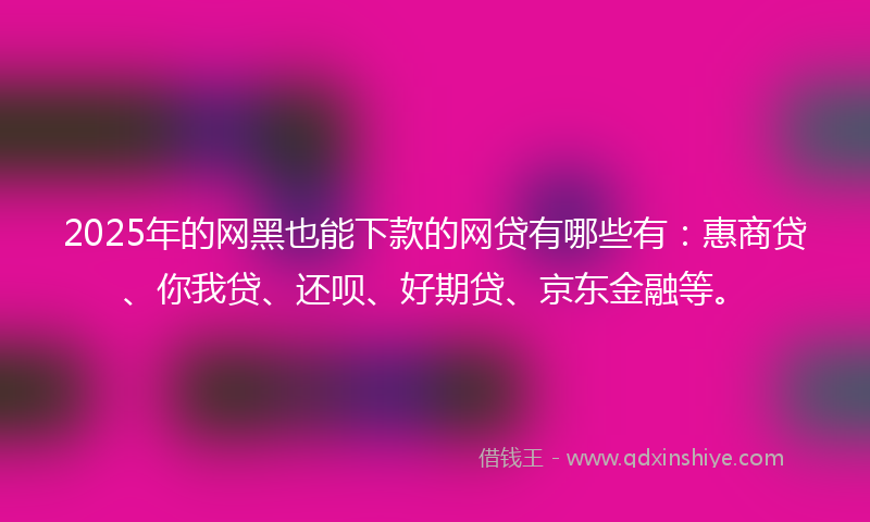 2025年的网黑也能下款的网贷有哪些有：惠商贷、你我贷、还呗、好期贷、京东金融等。