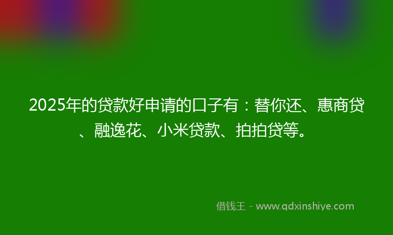 2025年的贷款好申请的口子有：替你还、惠商贷、融逸花、小米贷款、拍拍贷等。