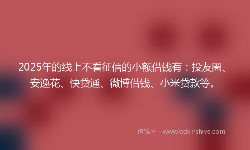 2025年的线上不看征信的小额借钱有：投友圈、安逸花、快贷通、微博借钱、小米贷款等。