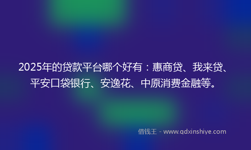 2025年的贷款平台哪个好有：惠商贷、我来贷、平安口袋银行、安逸花、中原消费金融等。