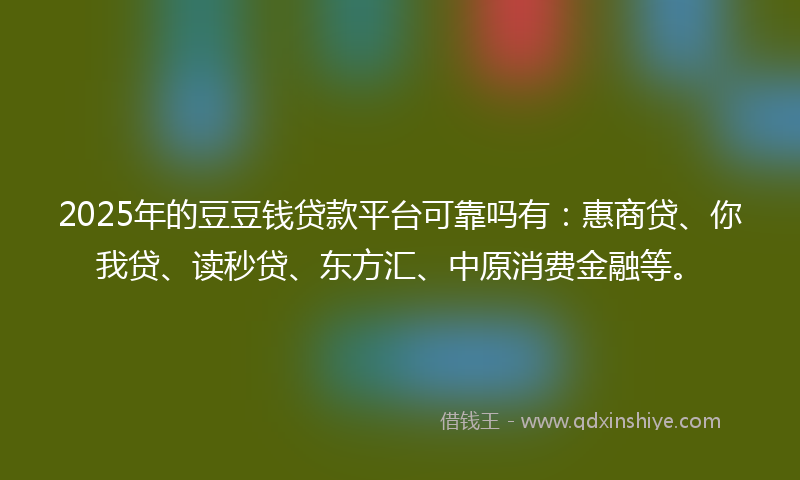 2025年的豆豆钱贷款平台可靠吗有：惠商贷、你我贷、读秒贷、东方汇、中原消费金融等。