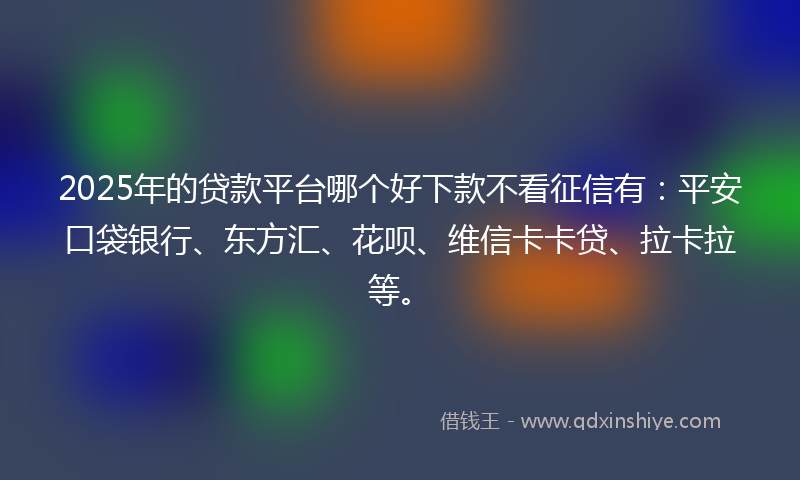 2025年的贷款平台哪个好下款不看征信有：平安口袋银行、东方汇、花呗、维信卡卡贷、拉卡拉等。