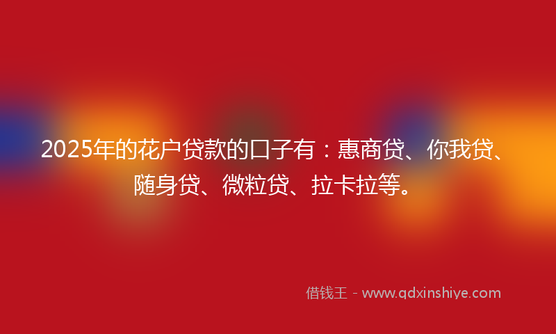2025年的花户贷款的口子有:惠商贷、你我贷、随身贷、微粒贷、拉卡拉等。