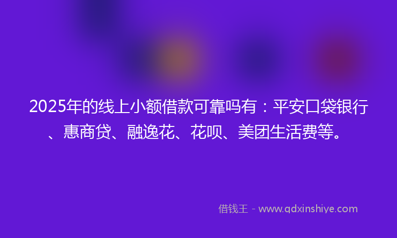 2025年的线上小额借款可靠吗有：平安口袋银行、惠商贷、融逸花、花呗、美团生活费等。
