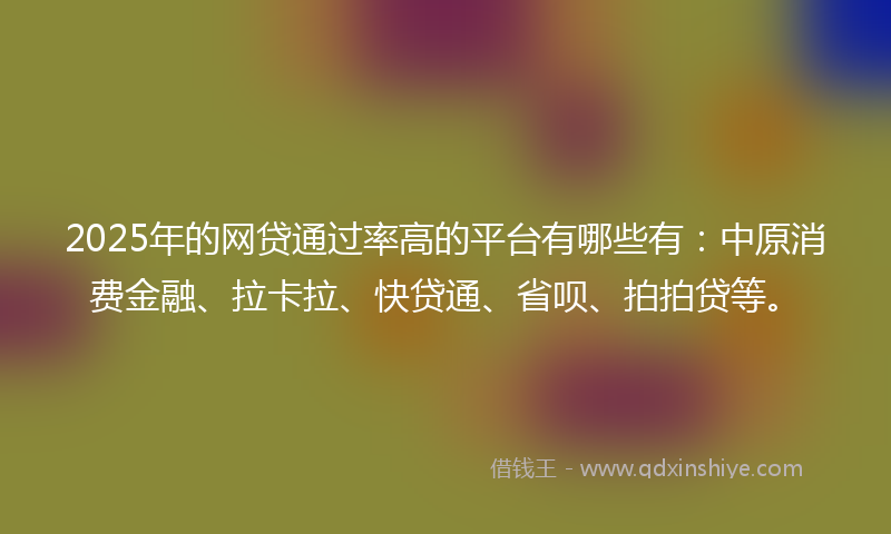 2025年的网贷通过率高的平台有哪些有：中原消费金融、拉卡拉、快贷通、省呗、拍拍贷等。