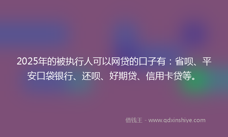 2025年的被执行人可以网贷的口子有：省呗、平安口袋银行、还呗、好期贷、信用卡贷等。