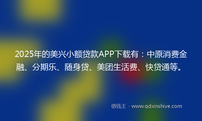2025年的美兴小额贷款APP下载有：中原消费金融、分期乐、随身贷、美团生活费、快贷通等。