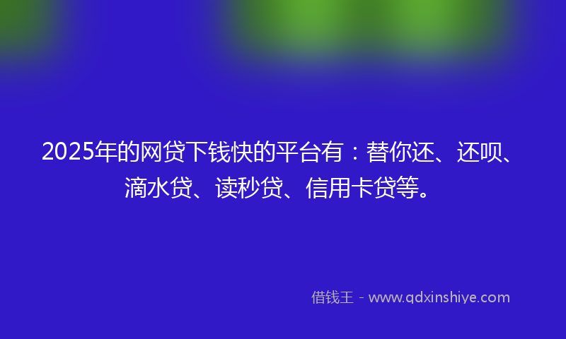 2025年的网贷下钱快的平台有：替你还、还呗、滴水贷、读秒贷、信用卡贷等。