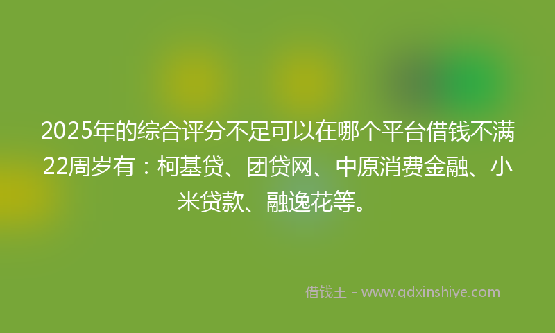 2025年的综合评分不足可以在哪个平台借钱不满22周岁有：柯基贷、团贷网、中原消费金融、小米贷款、融逸花等。