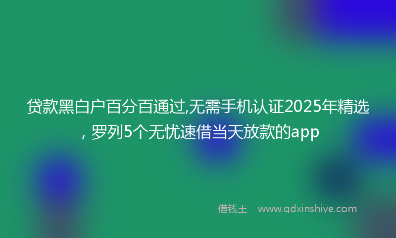 贷款黑白户百分百通过,无需手机认证2025年精选，罗列5个无忧速借当天放款的app