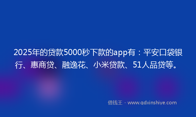 2025年的贷款5000秒下款的app有：平安口袋银行、惠商贷、融逸花、小米贷款、51人品贷等。