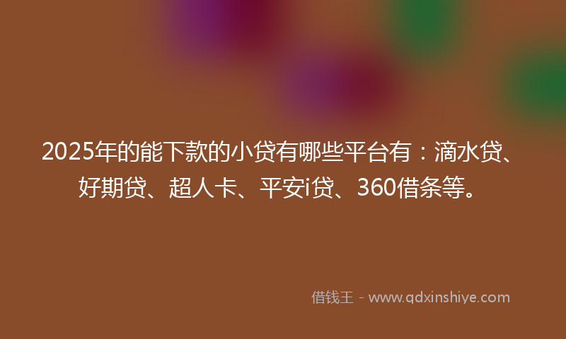 2025年的能下款的小贷有哪些平台有：滴水贷、好期贷、超人卡、平安i贷、360借条等。
