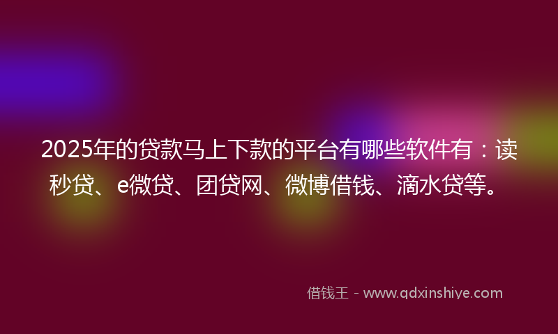 2025年的贷款马上下款的平台有哪些软件有：读秒贷、e微贷、团贷网、微博借钱、滴水贷等。