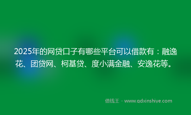 2025年的网贷口子有哪些平台可以借款有：融逸花、团贷网、柯基贷、度小满金融、安逸花等。