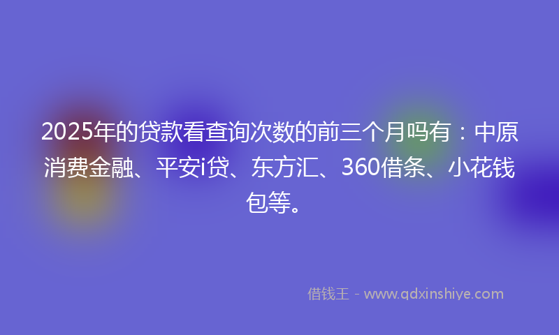 2025年的贷款看查询次数的前三个月吗有：中原消费金融、平安i贷、东方汇、360借条、小花钱包等。