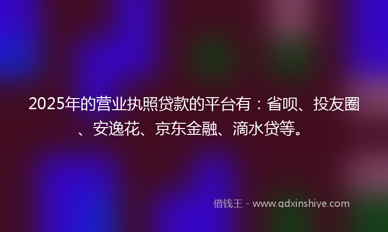2025年的营业执照贷款的平台有：省呗、投友圈、安逸花、京东金融、滴水贷等。