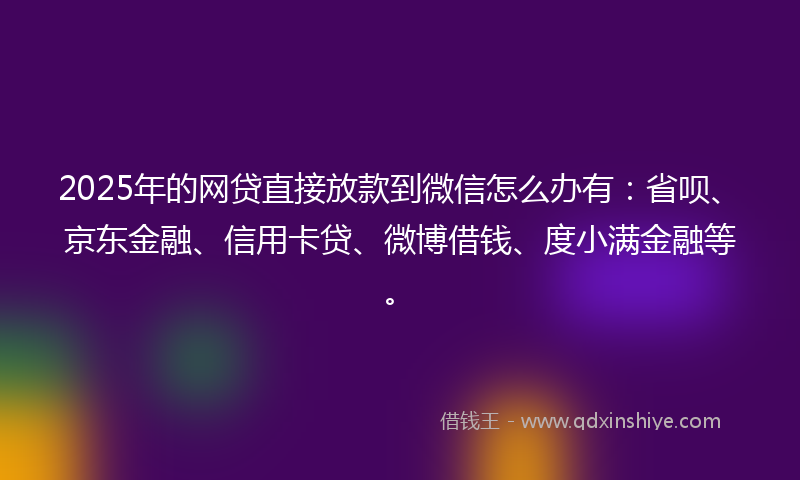 2025年的网贷直接放款到微信怎么办有：省呗、京东金融、信用卡贷、微博借钱、度小满金融等。
