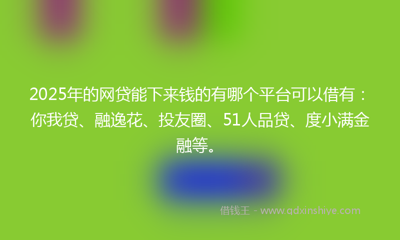 2025年的网贷能下来钱的有哪个平台可以借有：你我贷、融逸花、投友圈、51人品贷、度小满金融等。