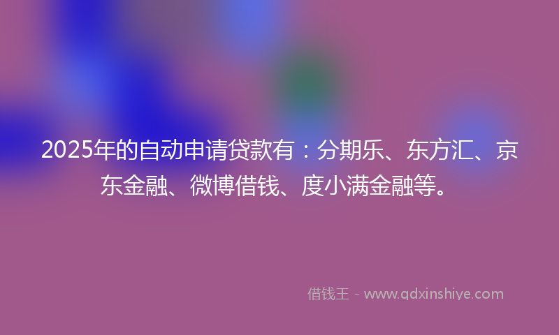 2025年的自动申请贷款有：分期乐、东方汇、京东金融、微博借钱、度小满金融等。