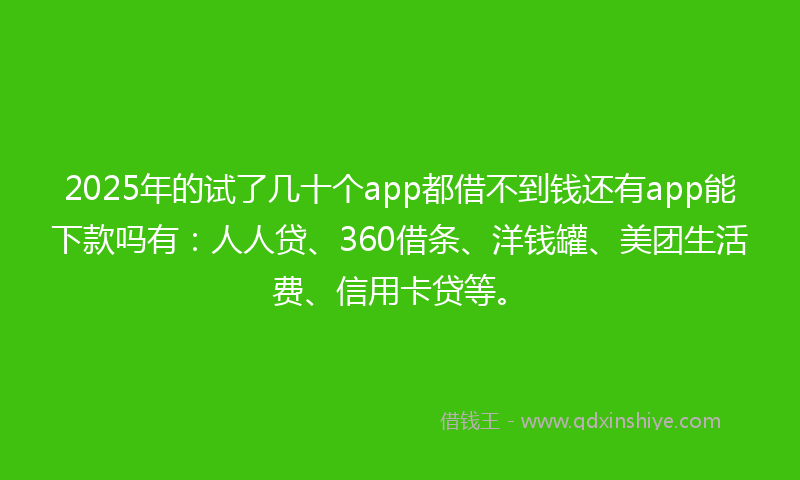 2025年的试了几十个app都借不到钱还有app能下款吗有：人人贷、360借条、洋钱罐、美团生活费、信用卡贷等。