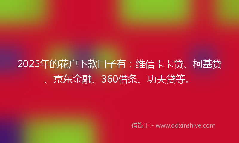 2025年的花户下款口子有：维信卡卡贷、柯基贷、京东金融、360借条、功夫贷等。